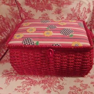 Vintage red singer sewing basket